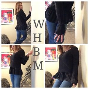 WHBM Black Crochet Peplum Blouse M